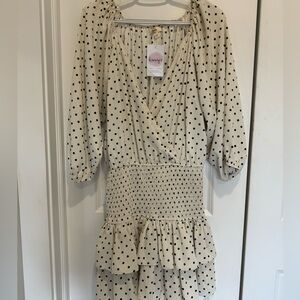 BRAND NEW crème and black polka dot ruffle dress by Etro. Balloon sleeve.